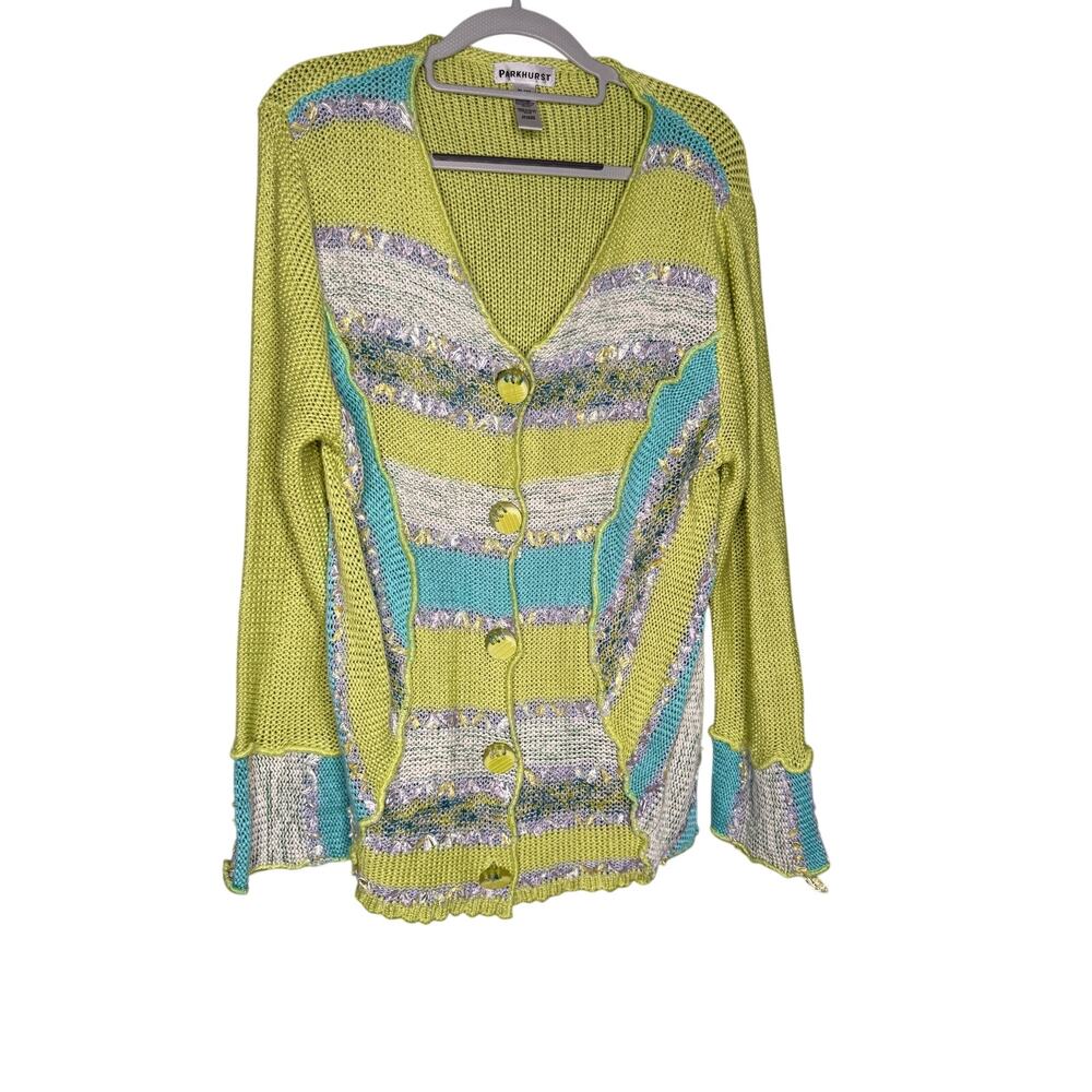 Parkhurst green and blue‎ knit art deco boho cardigan sweater